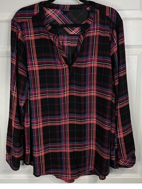 Torrid Women’s Georgette Pullover Long Sleeve Blouse - Plaid Black - Sz. 1 (1x)